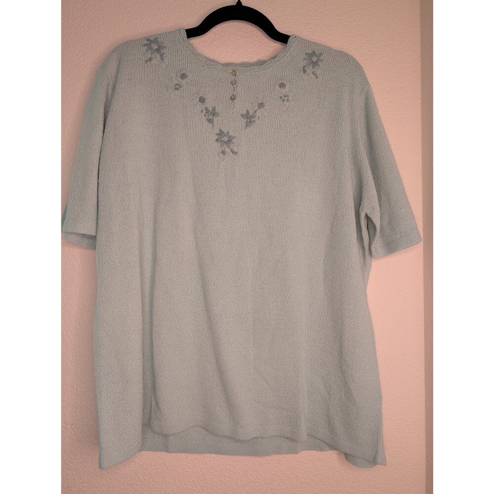 VTG Honor Millburn EWM Embroidered Button-Up Blouse Blue XL Granny Cottagecore
